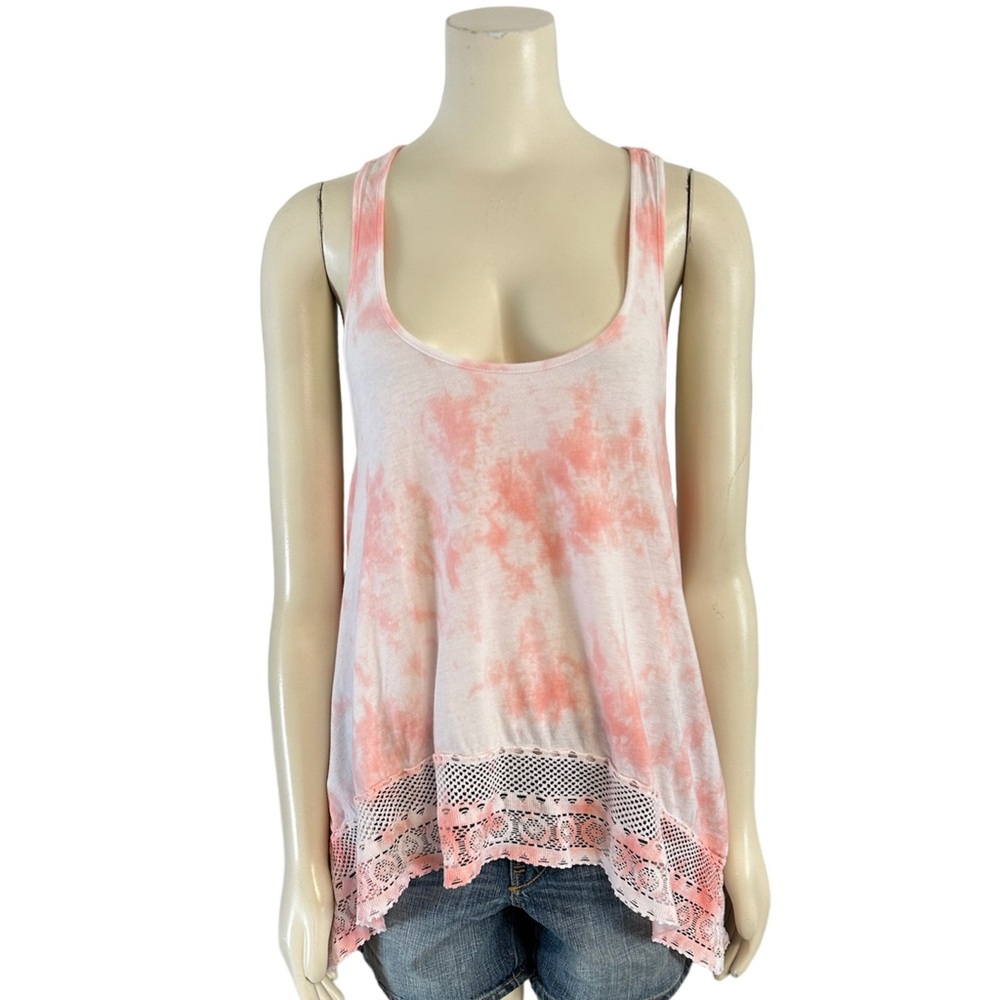 Roxy Pink Tie Dye‎ Lace Hem Flowy Tank Top Womens Small.